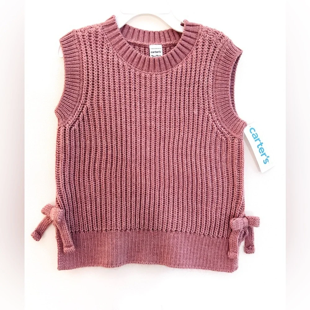 NWT Carter’s 3T Dusty Rose Knit Sweater Vest | Side Tie Detail